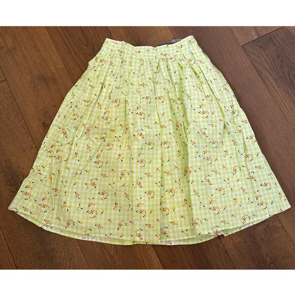 ModCloth Imagine the Possibilities Pleated Skirt Green Gingham Cottage 2 NWT - Picture 1 of 7